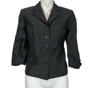 Kate Hill Petite Women's 100% Silk Lined Solid Black Suit Jacket Blazer sz 2 P